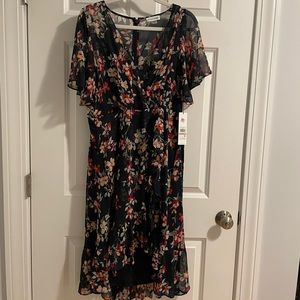 Calvin Klein- Navy Blue Floral Midi Dress - 12